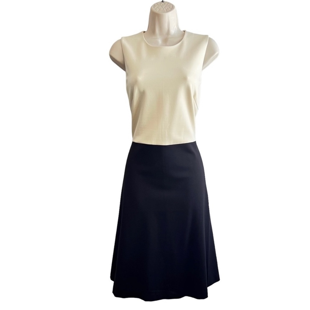 J. McLaughlin Sleeveless Ponte Colorblock Black and Cream Dress (S)